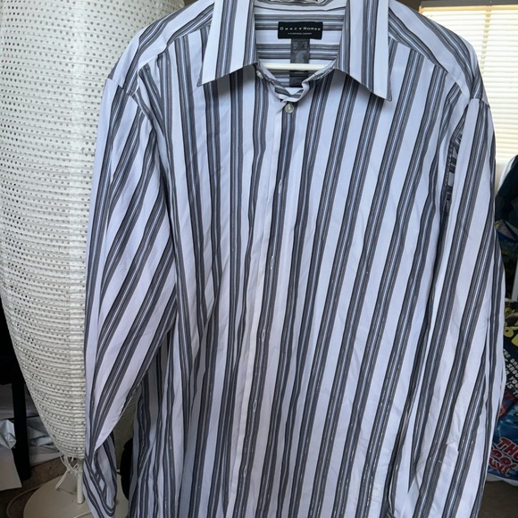 Crazy Horse Size XL Striped Silver & White Shiny Dress Shirt Button Down NWOT - Picture 2 of 16